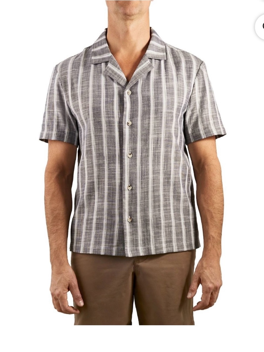 Sperry Gray and White Vertical Stripe Short-Sleeve Button Shirt